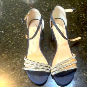 Nina Navy Blue Rhinestone Chunky Heels. Worn once. Excellent condition